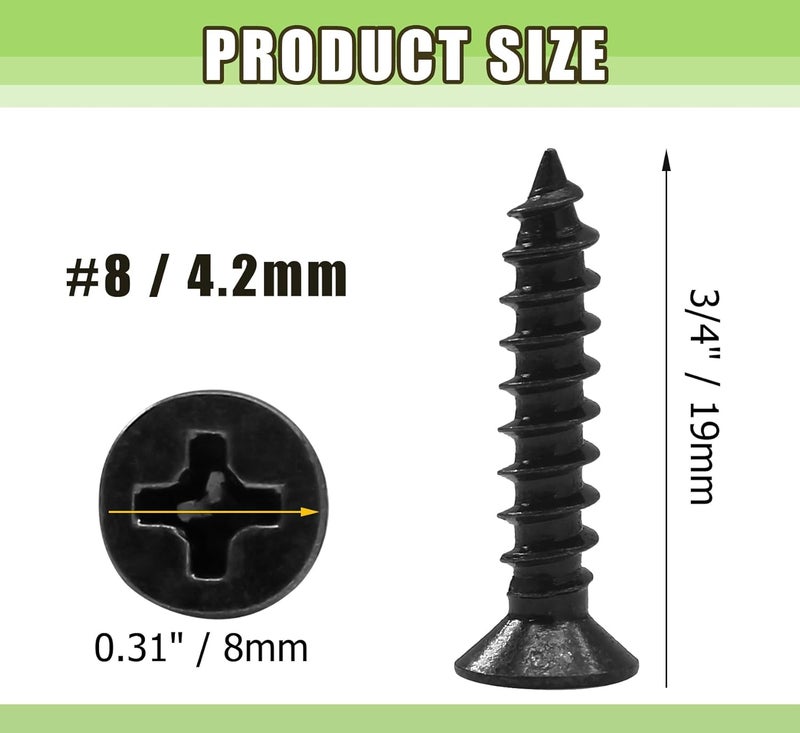 Jersvimc #8 x 3/4" Black Wood Screws - 120Pcs Oxide Coated Flat Head Screws, Carbon Steel 18-8 Black Screws Phillips Head Scrws for Wood Drywall Plastic Metal - Image 5